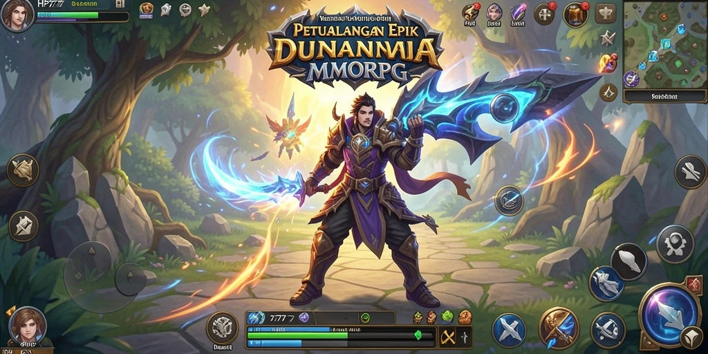 Screenshot gameplay HP777 menampilkan pertarungan epik di dunia MMORPG yang fantastis.