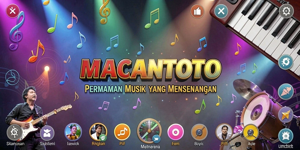 Screenshot utama dari gameplay <strong>MACANTOTO</strong> yang menampilkan aksi musik yang seru.