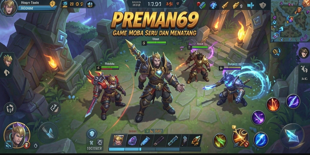 Tampilan intens gameplay MOBA di PREMAN69.